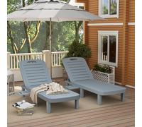 Outsunny Lot de 2 bain de soleil, chaise longue avec plateaux rétractables, inclinable, surface effet bois 62 x 158 x 88 cm, gris