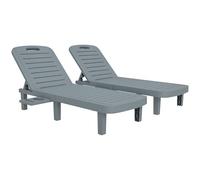 Outsunny Lot de 2 Bain de Soleil, Chaise Longue avec Plateaux rétractables, transat Jardin extérieur inclinable, Surface Effet Bois pour Plage Relax Camping Piscine terrasse, 62 x 158 x 88 cm, Gris