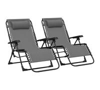 Outsunny Lot de 2 Bain de Soleil, Chaise Longue Pliante avec appuie-tête en textilène, transat Jardin extérieur inclinable de Plage Camping Piscine terrasse, 90 x 65 x 112 cm, Gris