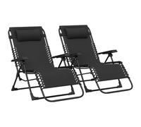 Outsunny Lot de 2 Bain de Soleil, Chaise Longue Pliante avec appuie-tête en textilène, transat Jardin extérieur inclinable de Plage Camping Piscine terrasse, 90 x 65 x 112 cm, Noir