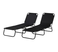 Outsunny Lot de 2 bain de soleil, chaise longue pliante avec dossier inclinable sur 5 positions, structure en acier, noir