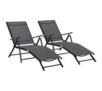 Outsunny Lot de 2 Bain de Soleil, Chaise Longue Pliante avec Dossier réglable 7 Positions en Maille, Cadre en Aluminium, transat Jardin extérieur pour Camping Piscine terrasse, 64 x 134 x 95 cm, Noir