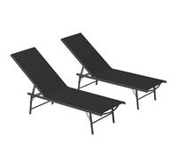 Outsunny Lot de 2 Bain de Soleil, Chaise Longue Pliante en textilène, transat Jardin extérieur inclinable de Plage, Relax, Camping, Piscine, terrasse, 54 x 164 x 84 cm, Noir