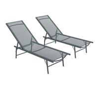 Outsunny Lot de 2 Bain de Soleil, Chaise Longue Pliante en textilène, transat Jardin extérieur inclinable de Plage, Relax, Camping, Piscine, terrasse, 54 x 164 x 84 cm, Gris Clair