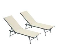 Outsunny Lot de 2 Bain de Soleil, Chaise Longue Pliante en textilène, transat Jardin extérieur inclinable de Plage, Relax, Camping, Piscine, terrasse, 54 x 164 x 84 cm, crème