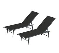 Outsunny Lot de 2 bain de soleil chaise longue pliante textilène transat jardin extérieur inclinable 54 x 164 x 84 cm noir