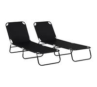 Outsunny Lot de 2 Bain de Soleil, Chaise Longue Pliante, transat Jardin extérieur avec Dossier inclinable sur 5 Positions, Structure en Acier, pour Patio, Piscine, terrasse, 188x56x28cm, Noir