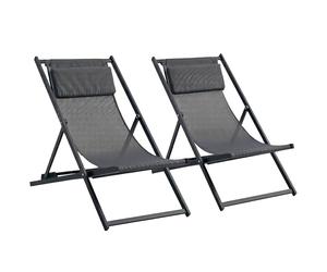 Outsunny Lot de 2 Bain de Soleil Chilienne 60x100x85cmTextilène Gris Foncé