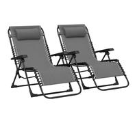 Outsunny – Lot de 2 bains de soleil chaise longue pliante inclinable textilène appuie-tête gris