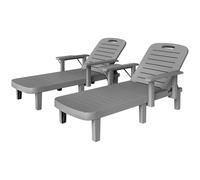 Outsunny Lot de 2 bains de soleil, chaise longue avec dossier inclinable et tablettes pliables, 79x158x88cm, gris foncé