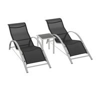 Outsunny Ensemble 3 pièces 2 bains de soleil et table basse verre trempé métal époxy gris foncé