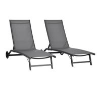 Outsunny Lot de 2 bains de soleil en aluminium et textilène avec roulettes dossier inclinable charge max. 150 Kg Gris foncé
