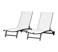 Outsunny Lot de 2 bains de soleil en aluminium et textilène avec roulettes dossier inclinable charge max. 150 Kg crème