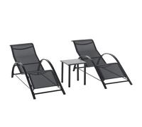 Outsunny Lot de 2 chaises longues et table basse Design contemporain Verre trempé textilène Noir