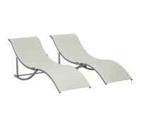 Outsunny Lot de 2 Bains de Soleil Pliables Chaise Longue 120 Kg Beige