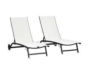 Outsunny Lot de 2 Bains de Soleil Transat Chaise Longue Inclinable Crème