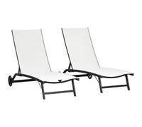 Outsunny Lot de 2 Bains de Soleil Transat Chaise Longue Inclinable Crème | Chaise Longue, Aluminium et Textilène, Roulettes, Dossier Multipositions, Jardin Extérieur