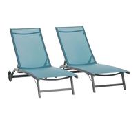 Outsunny Lot de 2 Bains de Soleil transat Chaise Longue inclinable en Aluminium et textilène avec roulettes Dossier Multipositions Charge Max. 150 Kg Bleu
