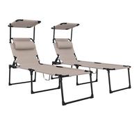 Outsunny Lot de 2 Bains de Soleil transats Pliables Grand Confort Dossier Pare-Soleil réglables Multi-Positions, Kaki