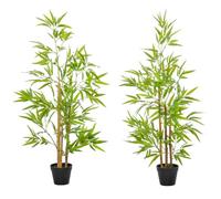 Outsunny Lot de 2 Bambou Artificiel Hauteur 1,2 m Pot Inclus Noir | 369 Feuilles Denses Réalistes, avec Lichen Vert