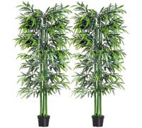 Outsunny Lot de 2 Bambous Artificiel XXL 1,80H m Arbre Artificiel 1105 Feuilles denses réalistes Pot Inclus Noir Vert