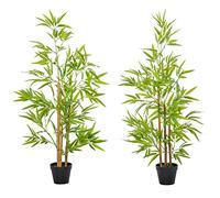 Outsunny Lot de 2 bambous artificiels Hauteur 1,2 m 369 Feuilles denses réalistes Pot Inclus Noir avec Lichen Vert