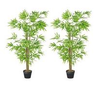Outsunny Lot de 2 bambous artificiels Hauteur 1,5 m 644 Feuilles denses réalistes Pot Inclus Noir avec Lichen Vert