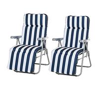 Outsunny Chaise longue bain de soleil Lot de 2 – réglable pliable avec coussin – acier bleu/blanc