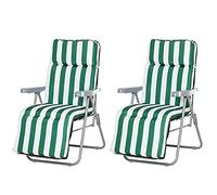 Outsunny Lot de 2 Chaise Longue Bain de Soleil Adjustable Vert + Blanc