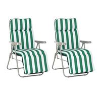 Outsunny Chaises longues bain de soleil pliables et réglables en acier Vert + Blanc - Lot de 2