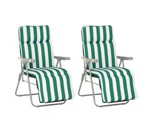 Outsunny Lot de 2 Chaise Longue Bain de Soleil Adjustable Vert + Blanc | Pliable, Transat, Lit de Jardin en Acier