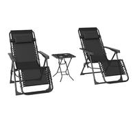 Outsunny Lot de 2 Chaise Longue gravité zéro - Ensemble transat 3 pièces avec Table d'appoint et Porte-gobelets - Bain de Soleil Pliable, Dossier réglable et Appui-tête pour terrasse, Piscine, Noir