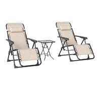 Outsunny Lot de 2 Chaise Longue Jardin Gravité Zéro Table d'Appoint Beige