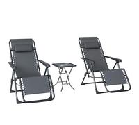 Outsunny Lot de 2 Chaise Longue Jardin Gravité Zéro Table d'Appoint Gris