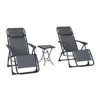 Outsunny Lot de 2 chaise longue pliable et inclinable avec table d'appoint, porte-gobelets et appuie-têtes, charge 120 kg, gris gris