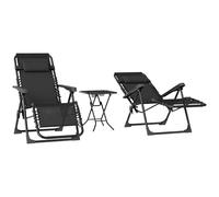 Outsunny Lot de 2 chaise longue pliable et inclinable avec table d'appoint, porte-gobelets et appuie-têtes, charge 120 kg, noir