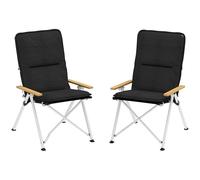 Outsunny Lot de 2 chaises de camping pliables en aluminium avec dossier haut réglable, accoudoirs en bois et sac de transport pour extérieur, 59 x 67 x 96 cm, noir