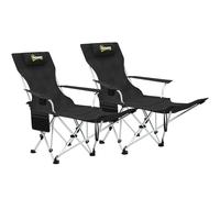 Outsunny Lot de 2 chaises de Camping Pliante inclinable, Chaise Longue de pêche Portable et légère avec Repose-Pieds Amovible, Sac de Rangement, Porte-gobelet et Appui-tête, Noir