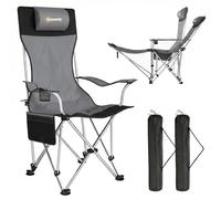 Outsunny Lot de 2 chaises de Camping Pliante inclinable, Chaise Longue de pêche Portable et légère avec Repose-Pieds Amovible, Sac de Rangement, Porte-gobelet et Appui-tête, Gris