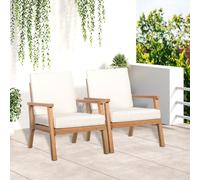 Outsunny Lot de 2 chaises de jardin avec coussins Ensemble de fauteuils de jardin en bois de peuplier Mobilier de jardin Chaise en bois Chaise de balcon Chaise de terrasse Marron+Beige 66 x 77,5 x 74,
