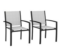 Outsunny – Lot de 2 chaises de jardin empilables avec accoudoirs, cadre acier, textilène gris clair