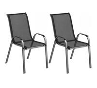 Outsunny Lot de 2 chaises de Jardin, chaises empilables, Dossier Haut incliné, Tissu en Maille Respirante, Cadre en Acier, Noir