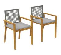 Outsunny - Lot de 2 chaises de jardin d'extérieur en bois, chaises de jardin empilables avec coussins amovibles, accoudoirs, dossier en rotin PE, charge maximale 160 kg, pour terrasse, 59 x 55 x 86