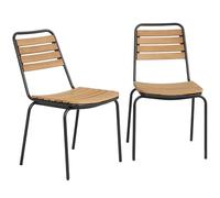 Outsunny Lot de 2 Chaises de Jardin Empilables, Assise et Dossier en Bois Massif à Lattes, Structure en Acier, Chaises d'Extérieur pour Terrasse Balcon Bistro, 61x47x81cm, Naturel