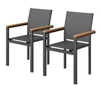 Outsunny Lot de 2 Chaises de Jardin Empilables, Assise et Dossier Rembourrés, Accoudoir en Bois Plastique, 56x55x85cm, Gris Foncé