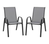 Outsunny Lot de 2 chaises de jardin empilables avec accoudoirs, chaises de jardin en métal et tissu mesh gris 70 x 54 x 90 cm