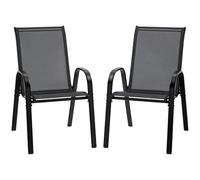 Outsunny Lot de 2 chaises de jardin empilables avec accoudoirs, chaises de jardin en métal et tissu maille Noir 70 x 54 x 90 cm