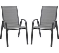 Outsunny Lot de 2 chaises de jardin empilables avec accoudoirs Chaises de salle à manger de jardin Gris