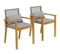 Outsunny Lot de 2 chaises de jardin empilables en bois d'acacia FSC, chaises d'extérieur en rotin avec accoudoirs, coussins de siège et décoratifs, pour jardin, balcon, terrasse, 59 x 55 x 86 cm