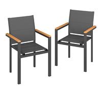 Outsunny Lot de 2 Chaises de Jardin en Aluminium, Chaises Empilable avec Assise et Dossier Rembourrés, Accoudoirs en Bois Plastique, Chaises d'Extérieur pour Jardin Balcon Piscine, Gris Foncé